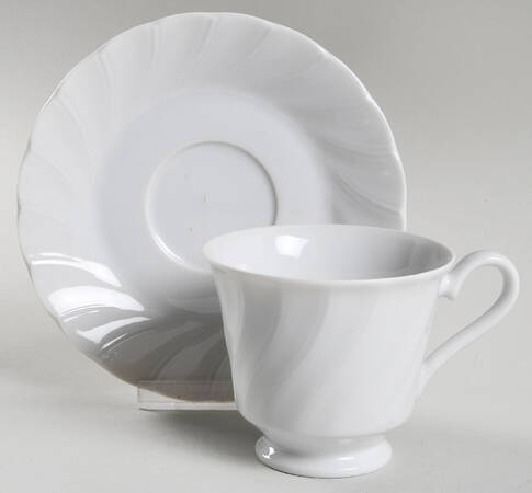 Bone White (Porcelain, Japan, All White) Footed Cup & Saucer Set