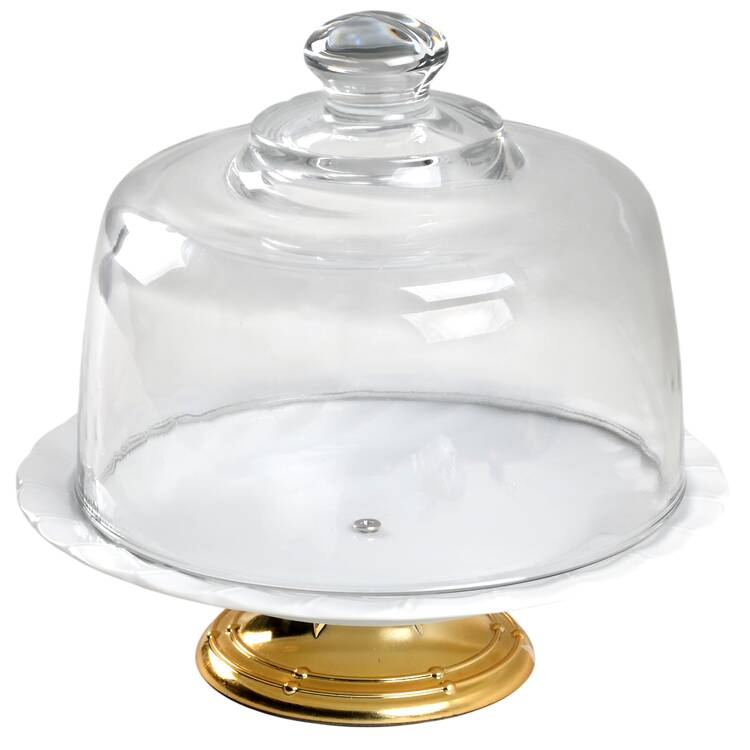Bone White (Porcelain, Japan, All White) 6 1/2"-7 1/2" Footed Cheese Plate w/ Glass Dome HC
