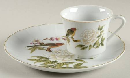 Chinese Garden Snack Plate & Cup Set