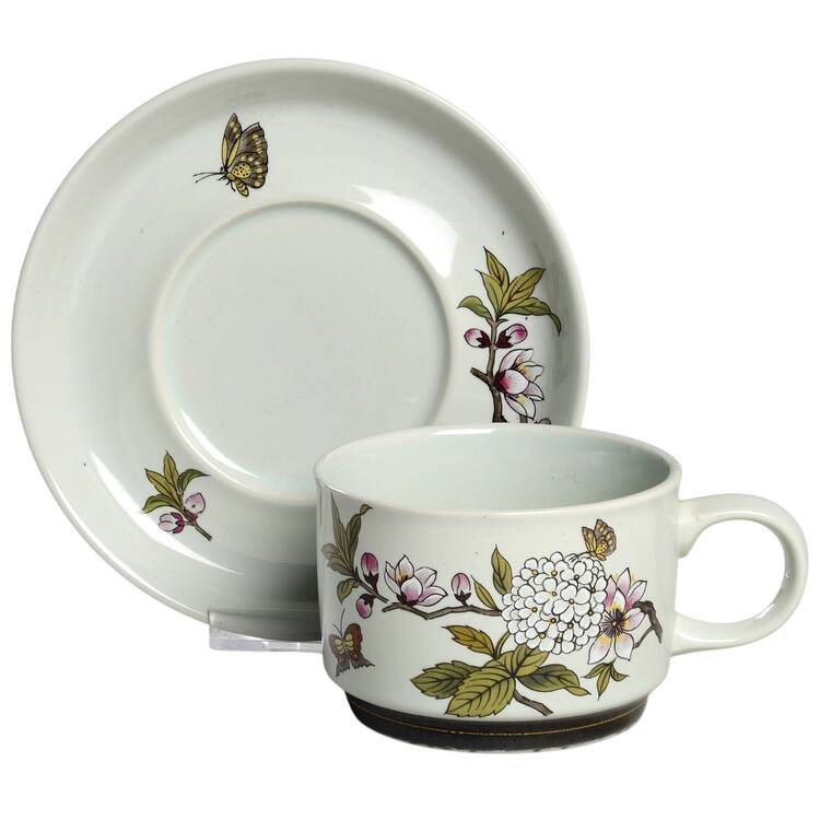 Chinese Garden (Earthenware) Flat Cup & Saucer Set by Shafford