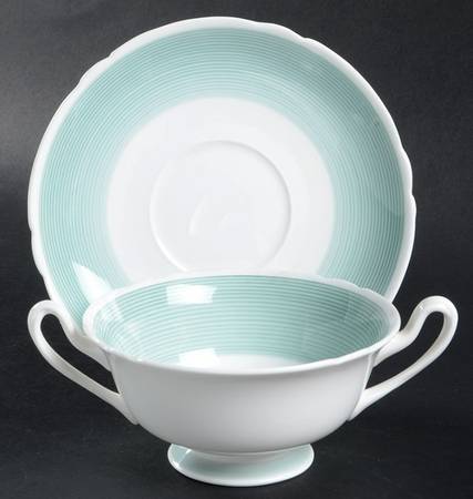 13706-G (Green) Footed Cream Soup Bowl & Saucer Set