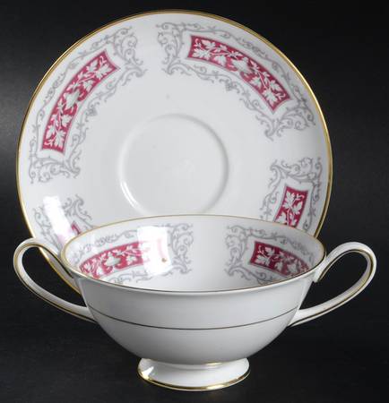 Blenheim Maroon Footed Cream Soup Bowl & Saucer Set