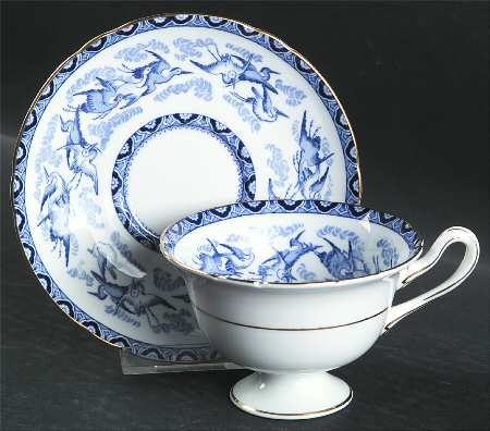 Blue Heron Footed Cup & Saucer Set