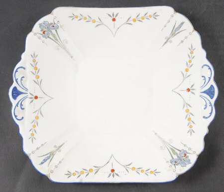 Blue Iris Handled Cake Plate