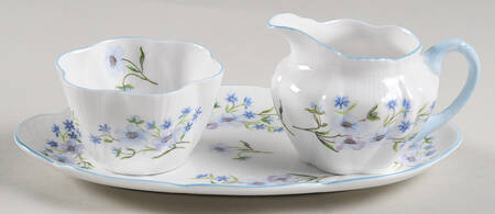 Blue Rock (Dainty Shape) Individual Creamer & Open Sugar W/Tray