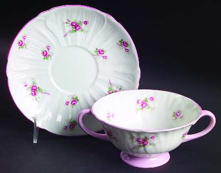 Bridal Rose (Oleander Shape) Footed Cream Soup Bowl & Saucer Set