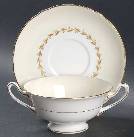 Bridal Wreath Footed Cream Soup Bowl & Saucer Set