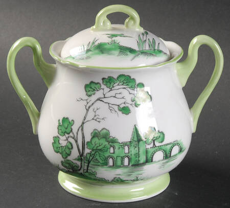 Castle Green (Green Trim) Sugar Bowl & Lid