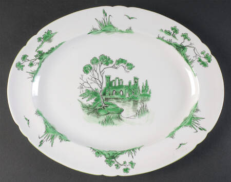 Castle Green (Green Trim) 12" Oval Serving Platter