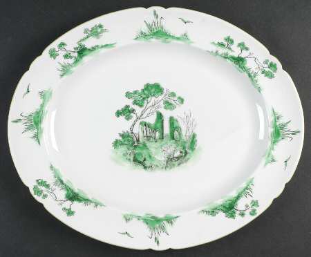 Castle Green (Green Trim) 14" Oval Serving Platter