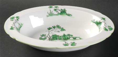 Castle Green (Green Trim) 9" Oval Vegetable Bowl