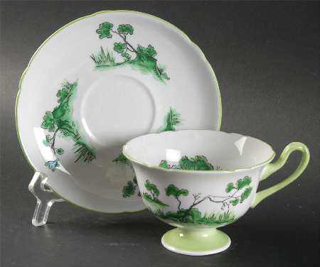 Castle Green (Green Trim) Footed Cup & Saucer Set