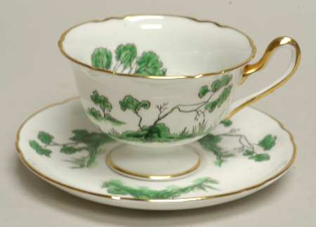 Castle Green (Gold Trim) Footed Cup & Saucer Set