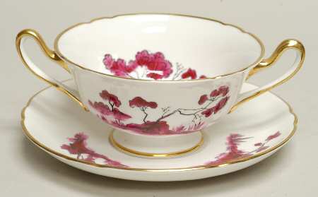 Castle Pink (Gold Trim) Footed Cream Soup Bowl & Saucer Set