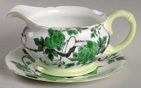 Chippendale Green Gravy Boat & Underplate