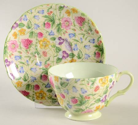 Countryside (Green Trim) Footed Cup & Saucer Set