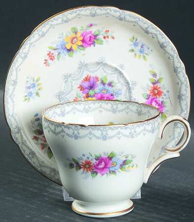 Crochet (Blue Trim) Footed Demitasse Cup & Saucer Set