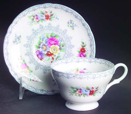 Crochet (Blue Trim) Footed Cup & Saucer Set