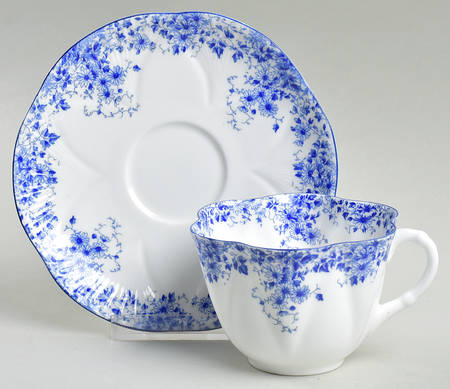 Dainty Blue Flat Cup & Saucer Set