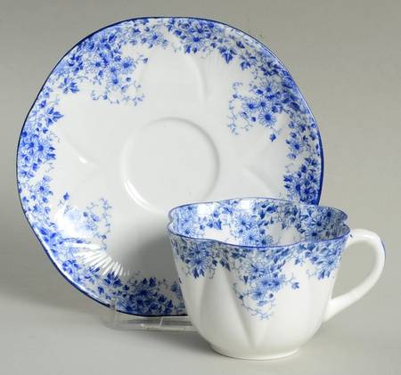 Dainty Blue Flat Cup & Saucer Set
