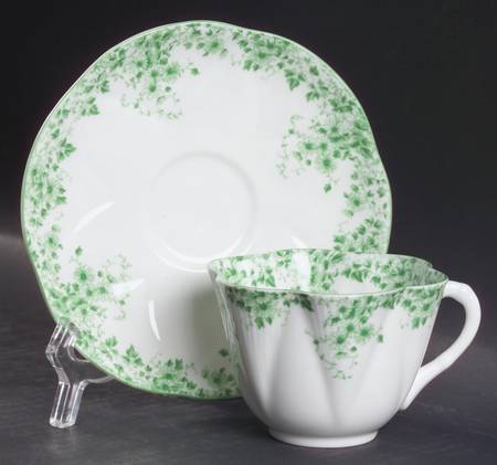 Dainty Green Flat Cup & Saucer Set