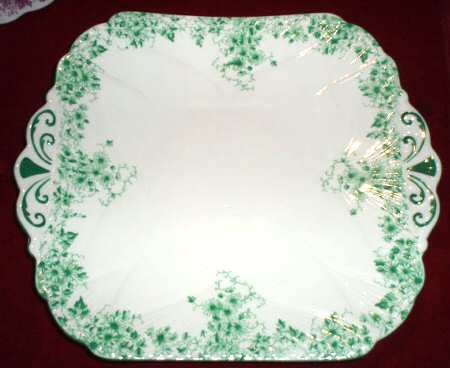 Dainty Green Square Handled Cake Plate