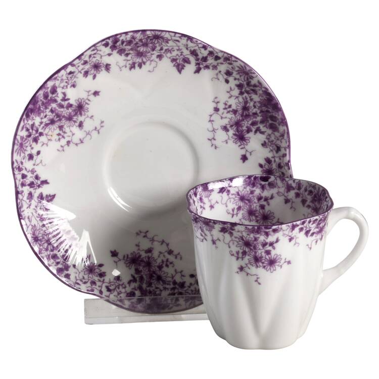 Dainty Mauve Flat Demitasse Cup & Saucer Set
