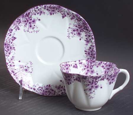 Dainty Mauve Flat Cup & Saucer Set by Shelley