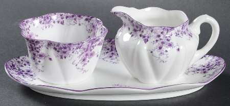 Dainty Mauve Mini Creamer & Open Sugar with Tray