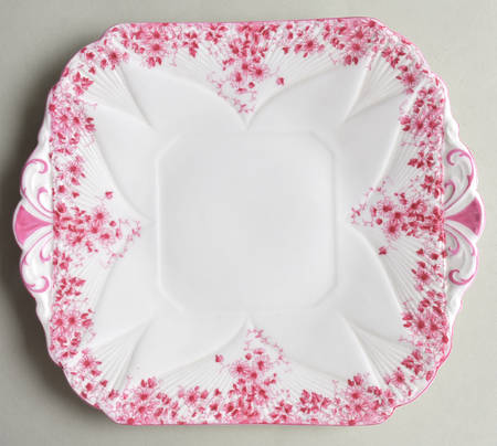Dainty Pink Square Handled Cake Plate