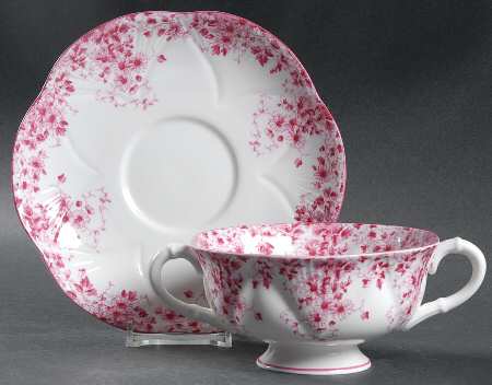 Dainty Pink Footed Cream Soup Bowl & Saucer Set