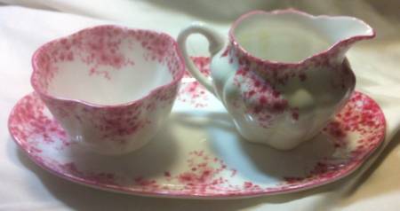 Dainty Pink Individual Creamer & Open Sugar W/Tray