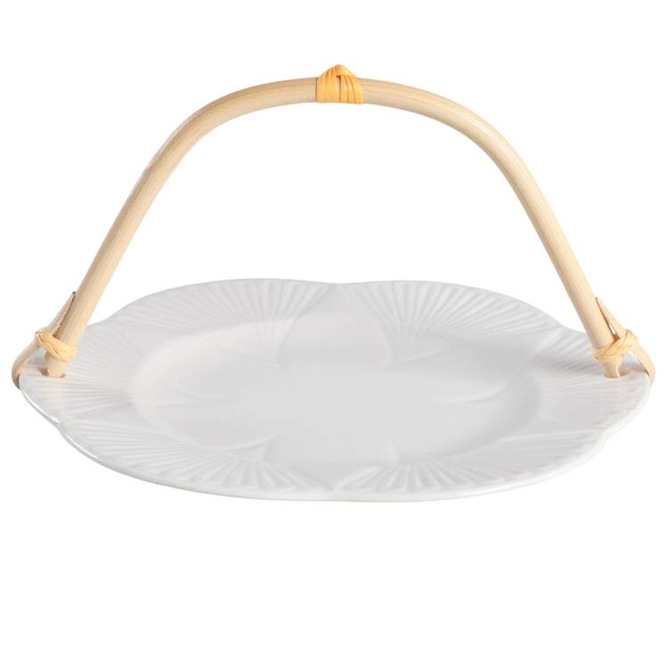 Dainty White (No Trim) 5 3/8"-5 5/8" Bamboo Handled Serving Plate  HC
