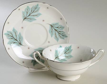 Drifting Leaves Footed Cream Soup Bowl & Saucer Set