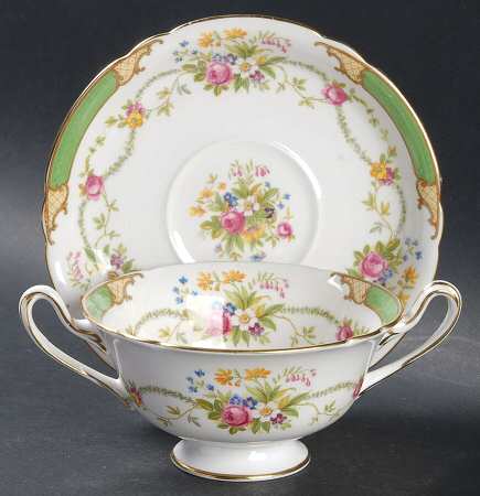 Dubarry Green Footed Cream Soup Bowl & Saucer Set