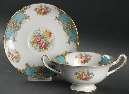 Duchess Blue Footed Cream Soup Bowl & Saucer Set