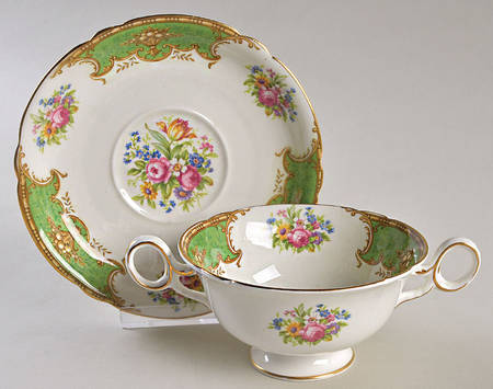 Duchess Green Footed Cream Soup Bowl & Saucer Set