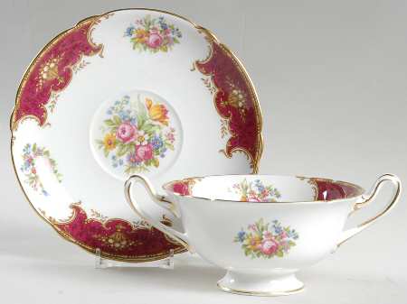 Duchess Red Footed Cream Soup Bowl & Saucer Set