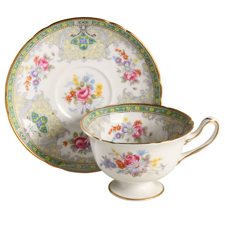 Georgian Green Footed Cup & Saucer Set
