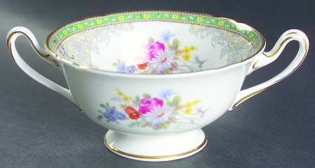 Georgian Green Footed Cream Soup Bowl