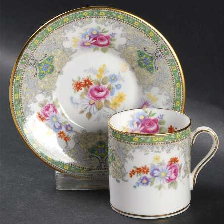 Georgian Green Flat Demitasse Cup & Saucer Set