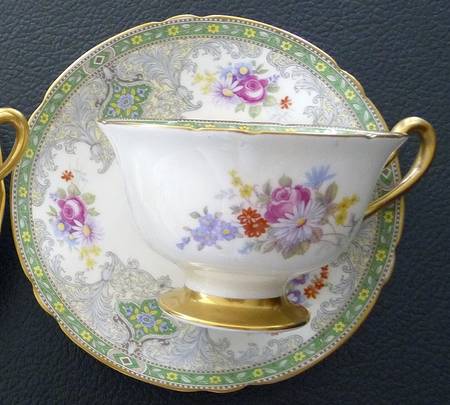 Georgian Green Footed Cup & Saucer Set