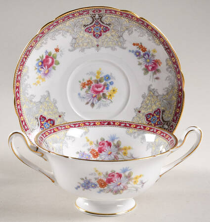 Georgian Red Footed Cream Soup Bowl & Saucer Set