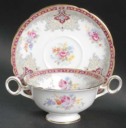 Georgian Red Footed Cream Soup Bowl & Saucer Set
