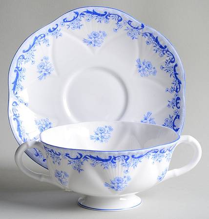 Heavenly Blue (Dainty Shape) Footed Cream Soup Bowl & Saucer Set