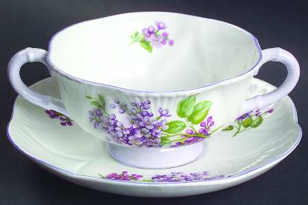 Lilac Time Footed Cream Soup Bowl & Saucer Set