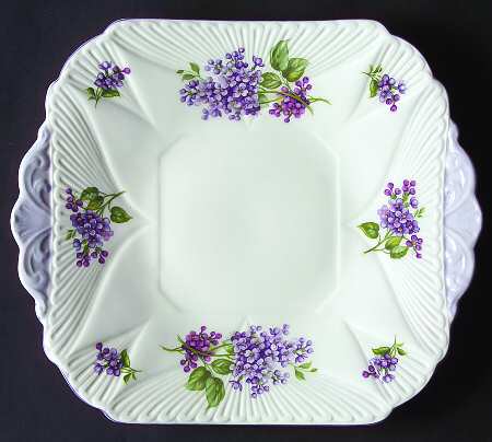Lilac Time Square Handled Cake Plate