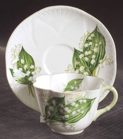Lily of The Valley (Green Trim, Dainty Shape) Flat Cup & Saucer Set