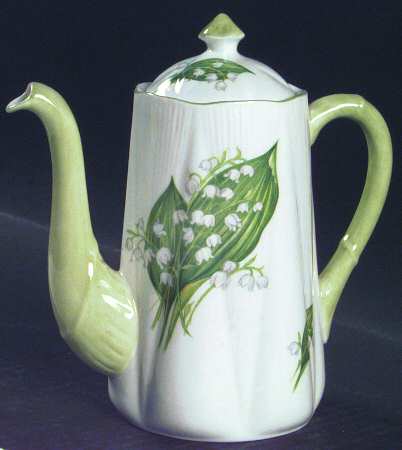 Lily of The Valley (Green Trim, Dainty Shape) Mini Coffee Pot & Lid