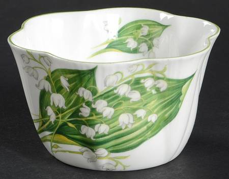 Lily of The Valley (Green Trim, Dainty Shape) Mini Open Sugar Bowl